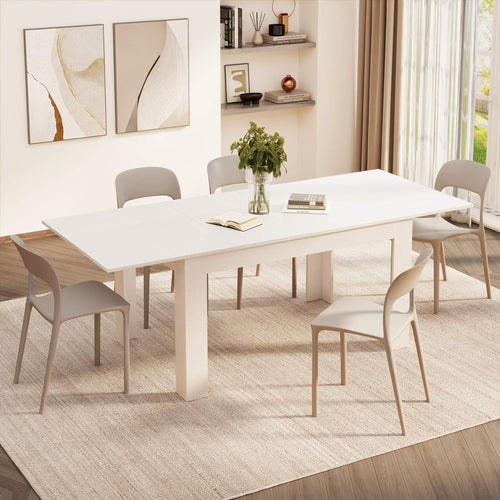 Extendable Dining Table  White 220cm Wood 6–8 Seater Modern Space Saver