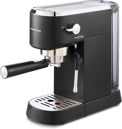 Compact Espresso Machine 15 Bar Pump, Dual Cup, Milk Frother, 1L Tank, Black