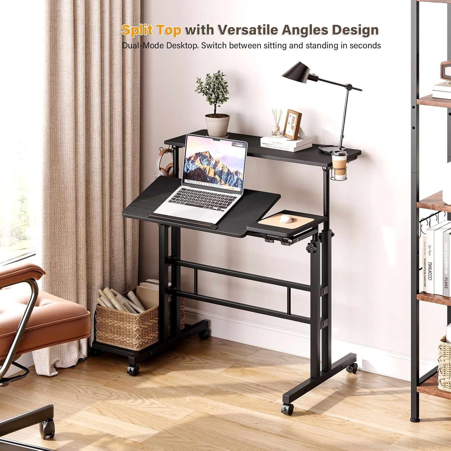 Height Adjustable Standing Desk Rolling Sit Stand Laptop Table with Wheels