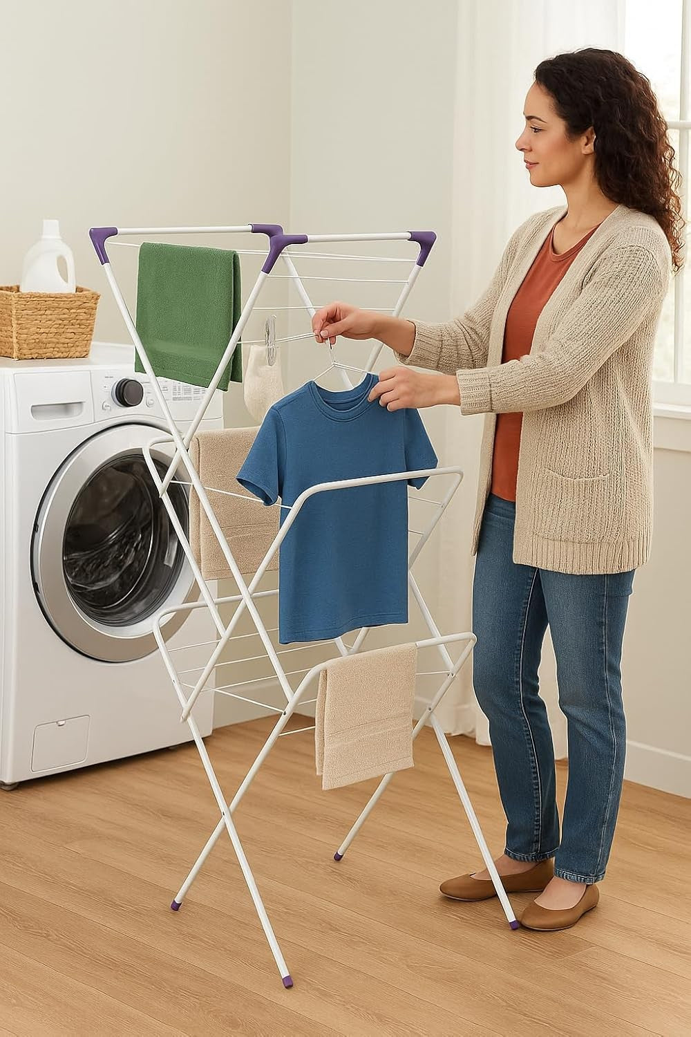 3 Tier Clothes Airer Folding Drying Rack Indoor Outdoor Slip Space Saving