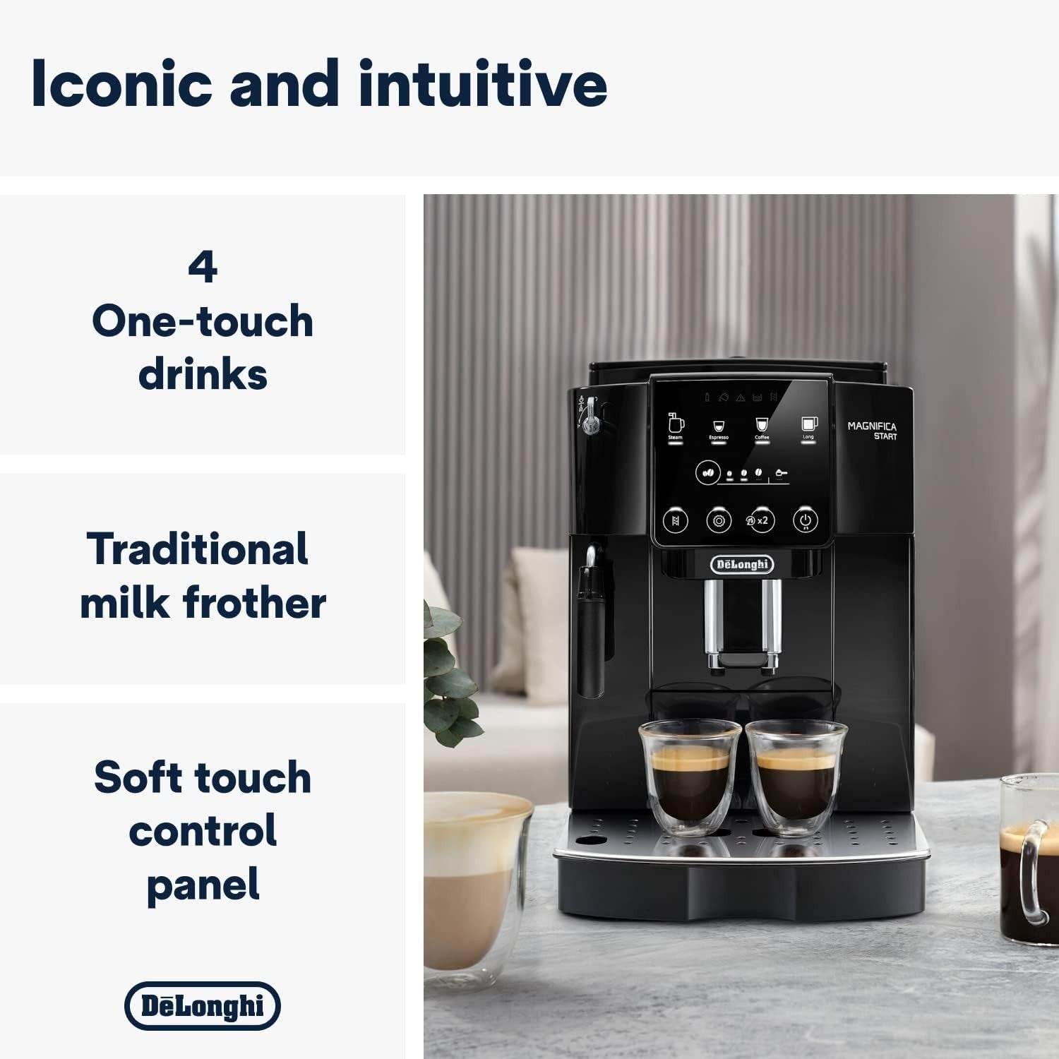Automatic Bean-to-Cup Coffee Machine | 4 One-Touch Drinks | Milk Frother