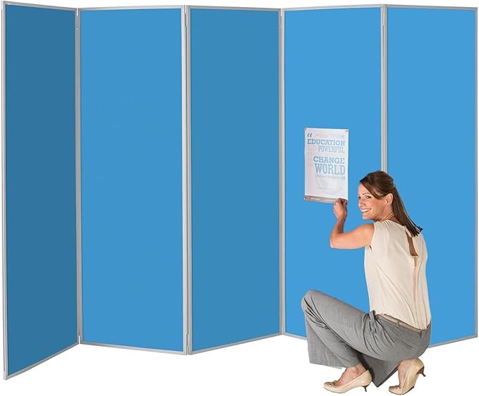 Light Blue 5-Panel Folding Room Divider 180×300cm – Office & School Partition