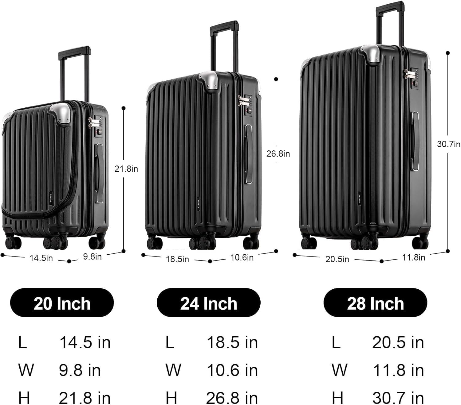 3 Piece ABS PC Hard Shell Suitcase Set 4 Wheel TSA Cabin Large