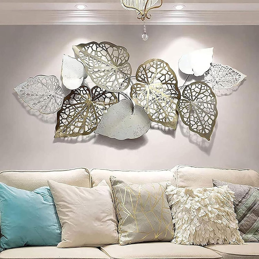 Large 3D Metal Leaf Wall Art Gold Iron Sculpture 143cm