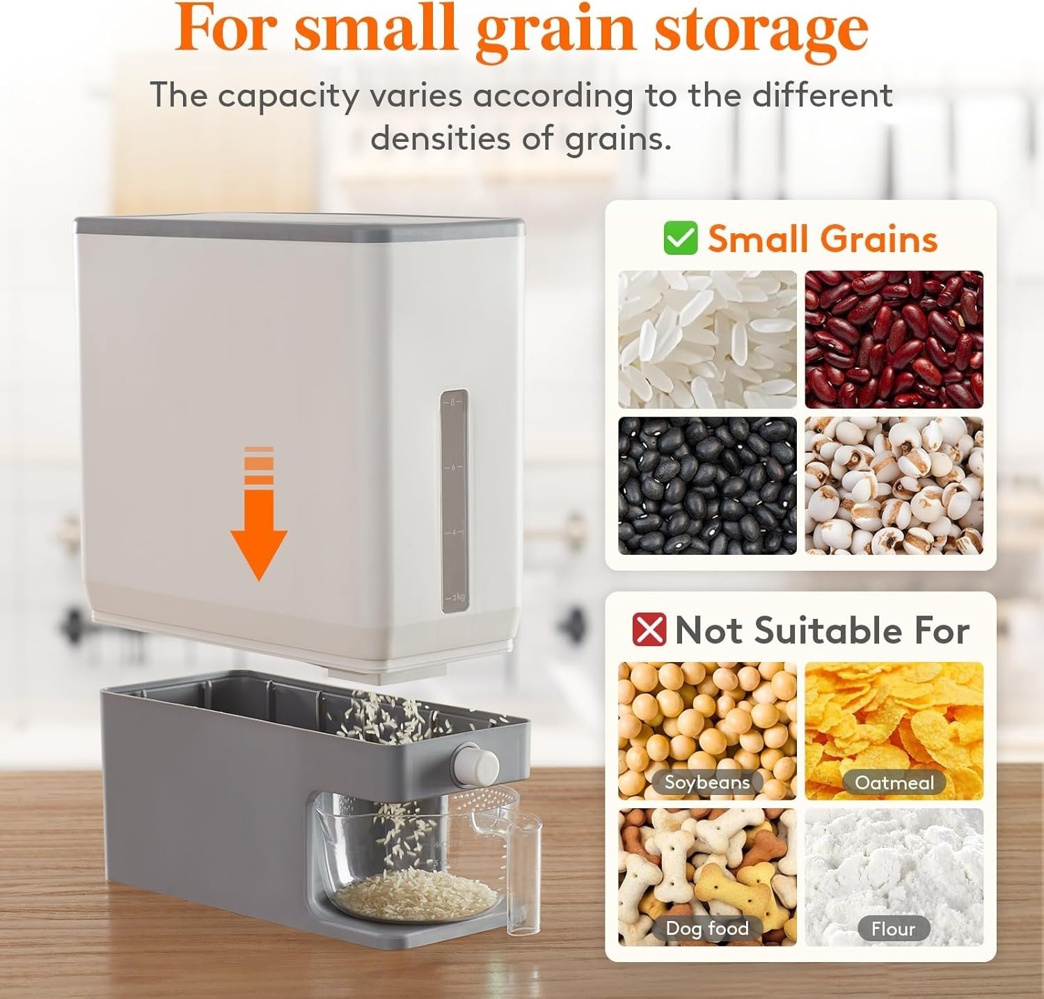 25lb Rice Dispenser Airtight BPA Free Grain Storage w Cup
