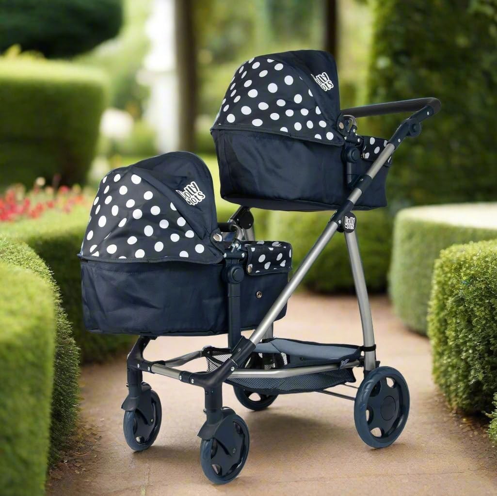 Twin Dolls Pram Double Pushchair Foldable Toy Stroller Adjustable Handle