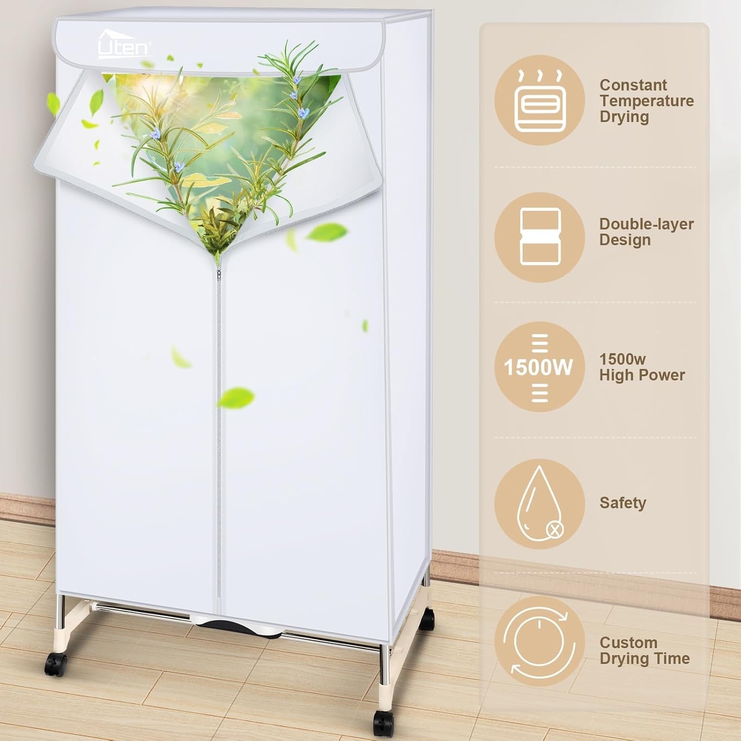 Electric Clothes Dryer Wardrobe 1500W Warm Air Drying Rack Indoor