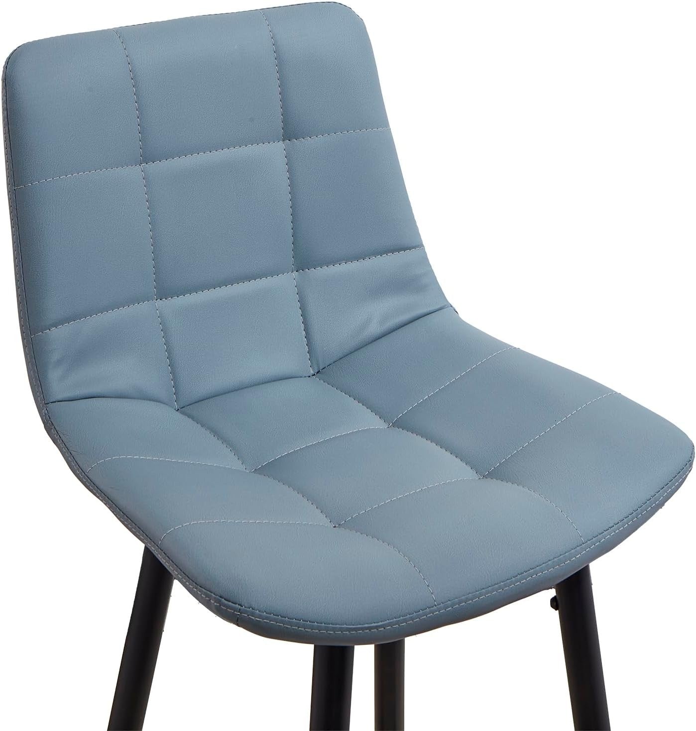 Blue Faux Leather Bar Stools Set of 2 – Fixed Height Kitchen Chairs