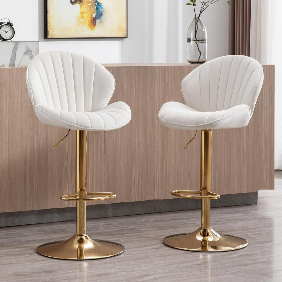 Beige Velvet Swivel Bar Stools Set of 2 Adjustable Kitchen Counter Chairs