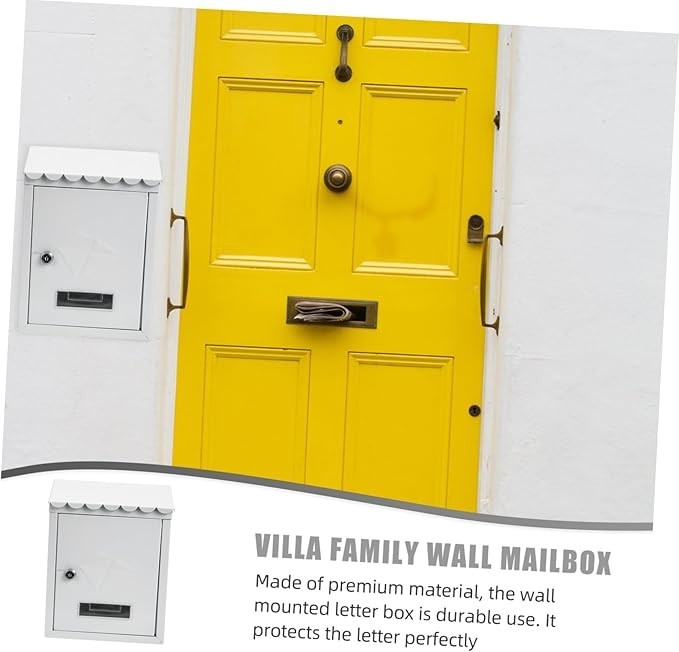 Lockable Wall Mounted Mailbox White Iron Post Box Durable Weatherproof Secure