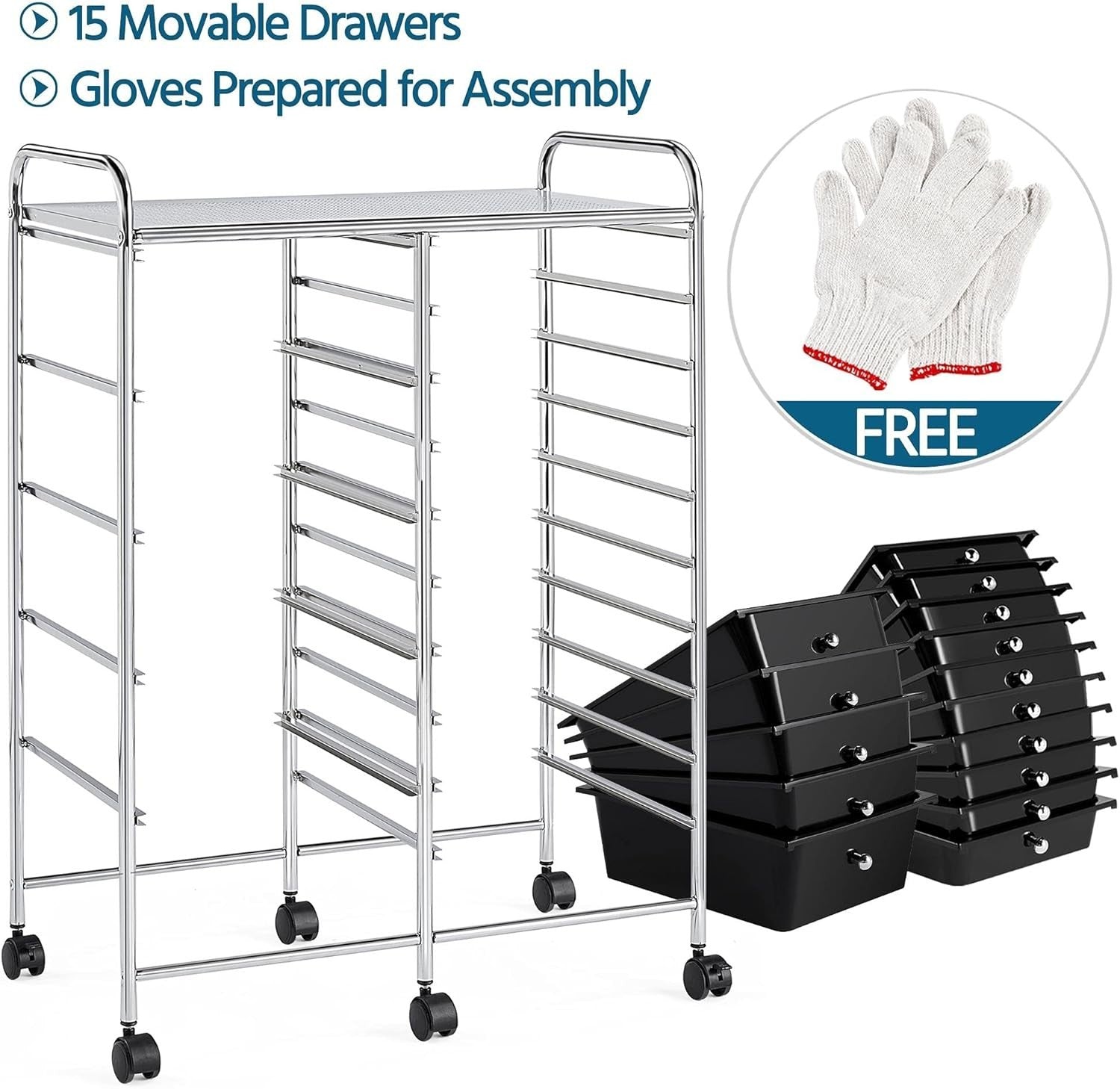 15 Drawer Rolling Storage Cart Organizer Trolley on Wheels Black