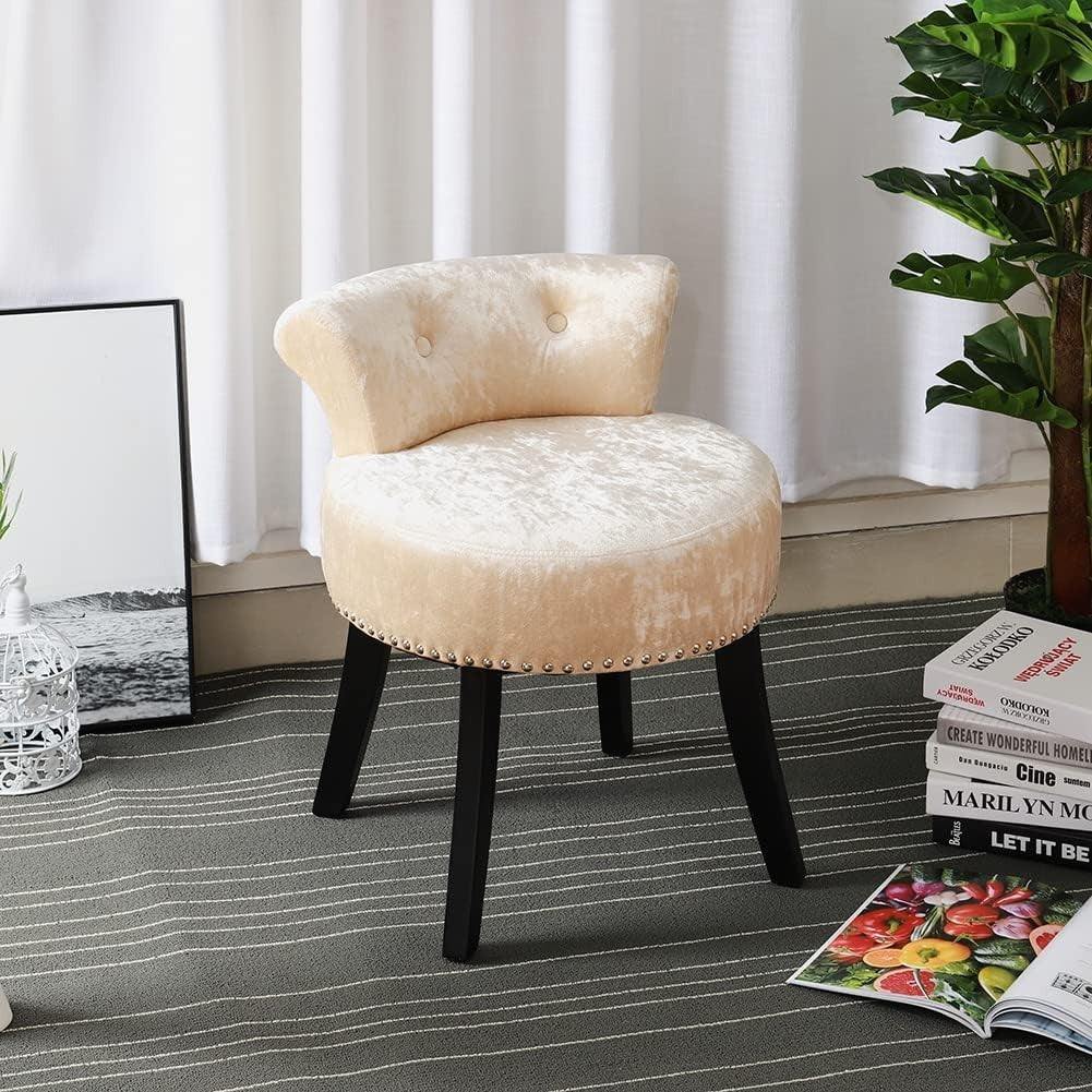 Champagne Velvet Low Back Dressing Table Stool with Wood Legs Footstool