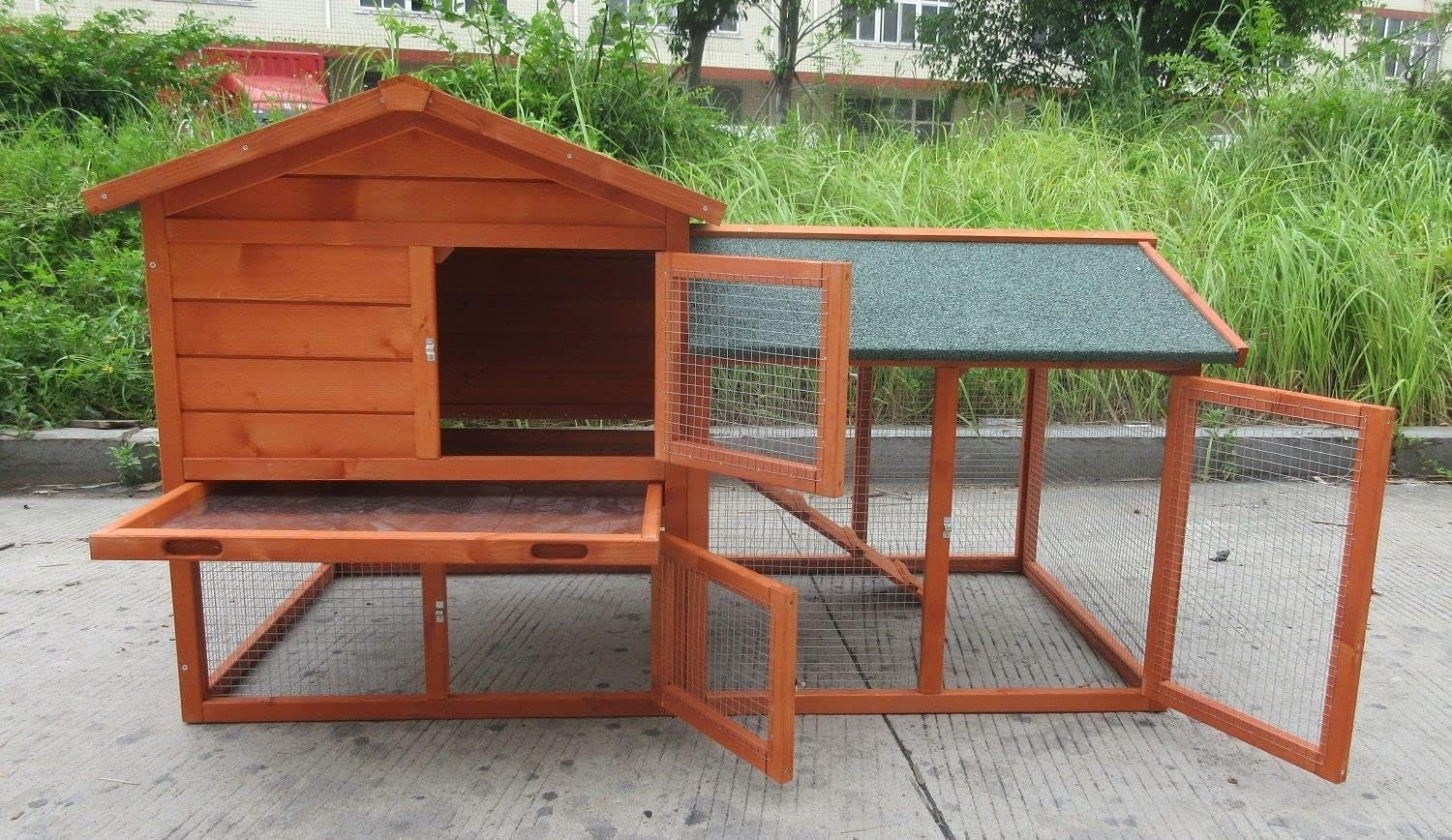 Large Outdoor Rabbit Hutch Lodge with Run Weatherproof Wooden Guinea Pig Cage