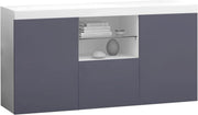 High Gloss Grey Sideboard Cabinet with LED Lights 3 Doors Storage Unit