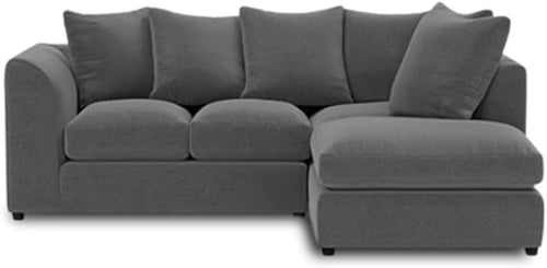 Grey Right Hand L Shaped Corner Sofa – 4 Seater Modular Couch with Cushions