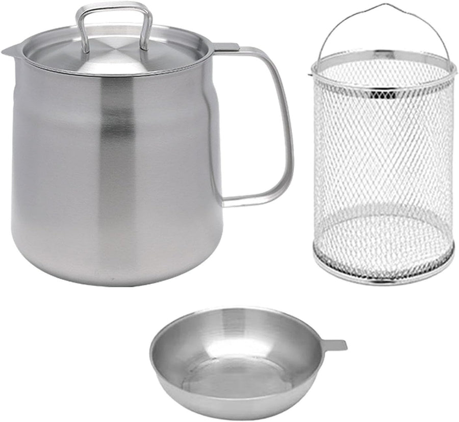 1.5L Stainless Steel Deep Fryer Pot Chip Pan Basket Lid Oil Strainer
