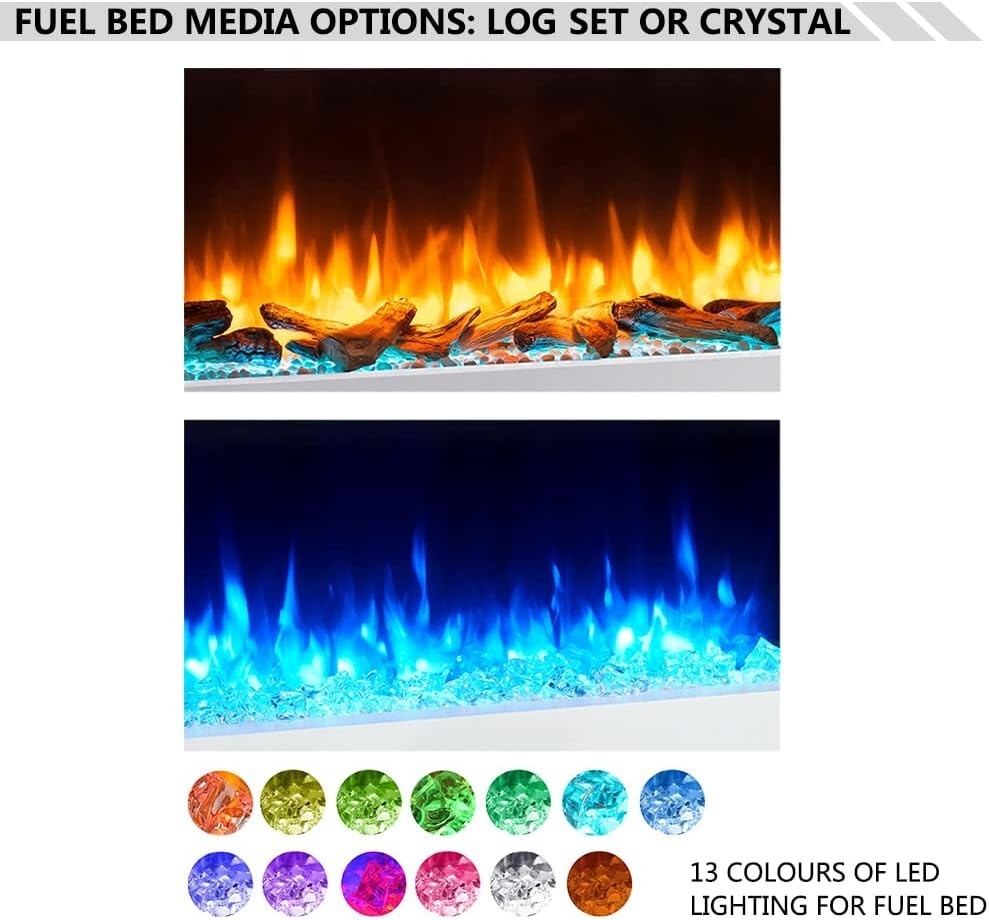 52” Freestanding Electric Fireplace Heater 2kW LED Flame White Modern