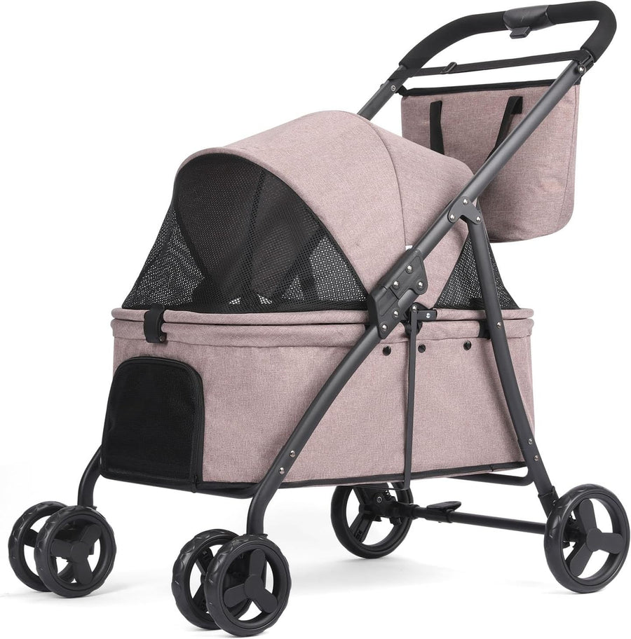 Coffee Dog Stroller 4 Wheel Heavy Duty Foldable Jogger Pram Small Medium