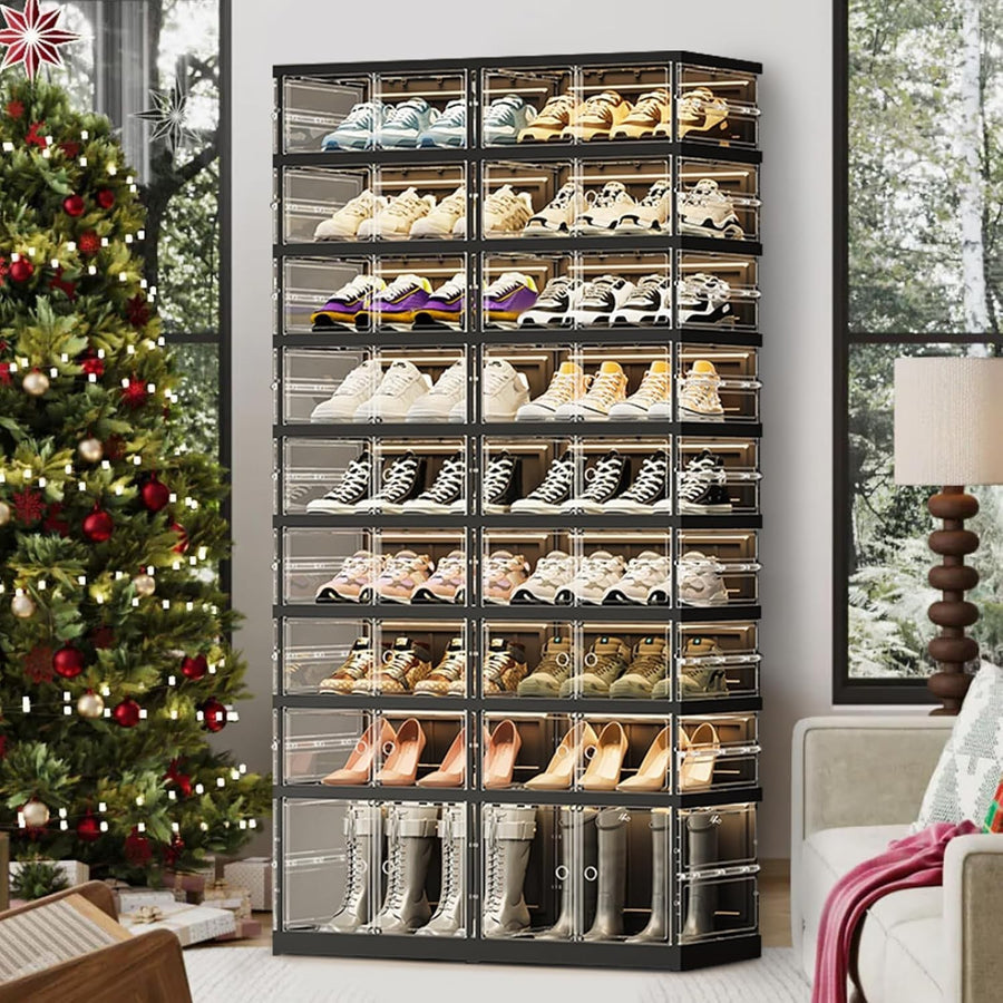 9 Tier Foldable Shoe Cabinet 36 Pair Storage Rack with Doors – Large Space Saver
