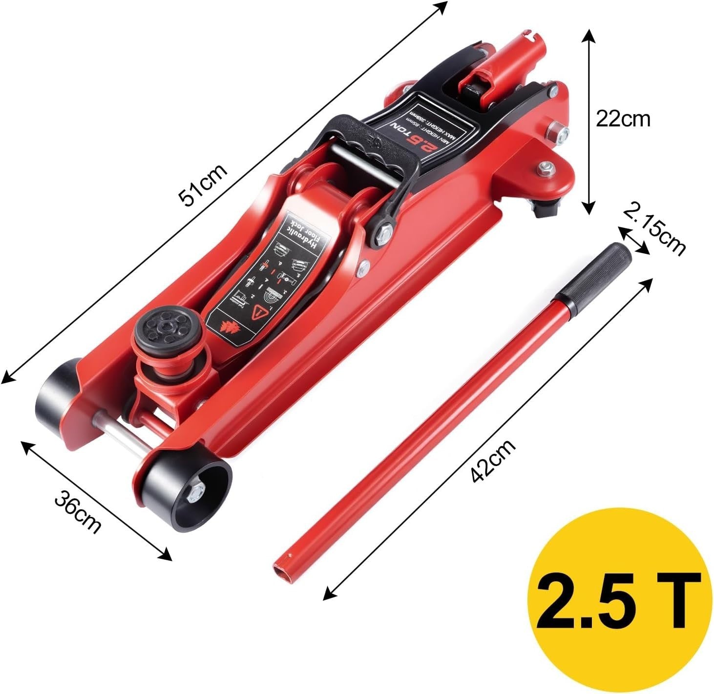 2.5 Ton Low Profile Hydraulic Trolley Jack 85–385mm Heavy Duty Car Van Lift Red