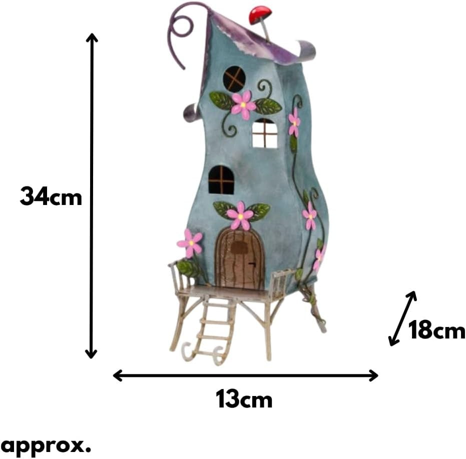 Pixie Palace Fairy House Garden Ornament Metal Weatherproof Hand-Painted 35cm