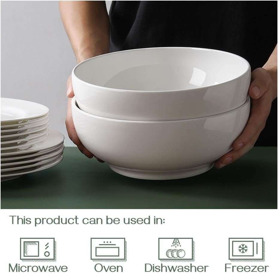 Large 2.7L Ceramic Serving Bowls Set of 2 Deep Salad Soup Pho Bowls