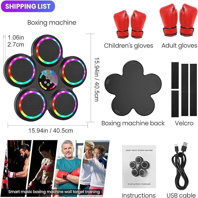 Music Boxing Machine LED Punch Pad Bluetooth Wall Mounted Home Fitness Trainer
