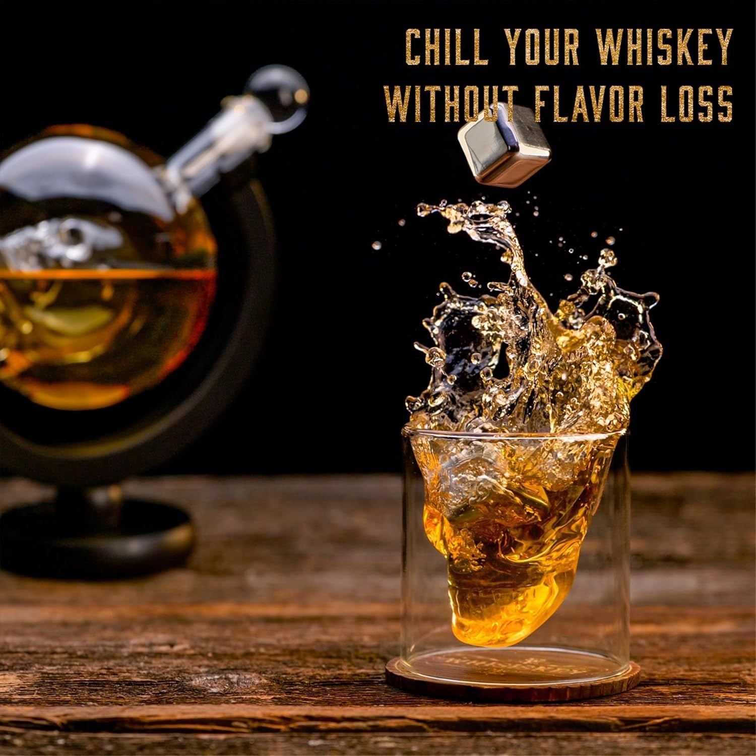 900ml Skull Whiskey Decanter Set with Glasses, Stones & Luxury Stand
