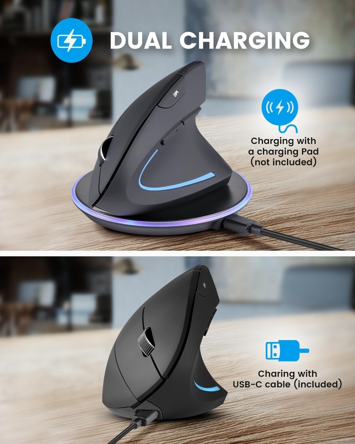Rechargeable Vertical Ergonomic Mouse Multi Device 3200 DPI