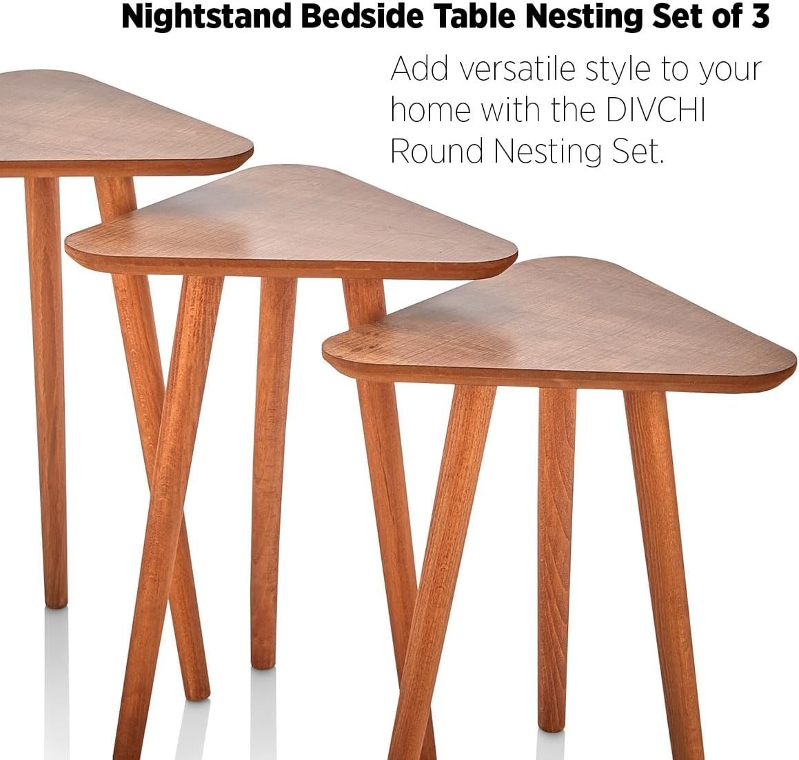 Brown Wood Nesting Coffee Table Set of 3 End Side Tables Living Room Furniture