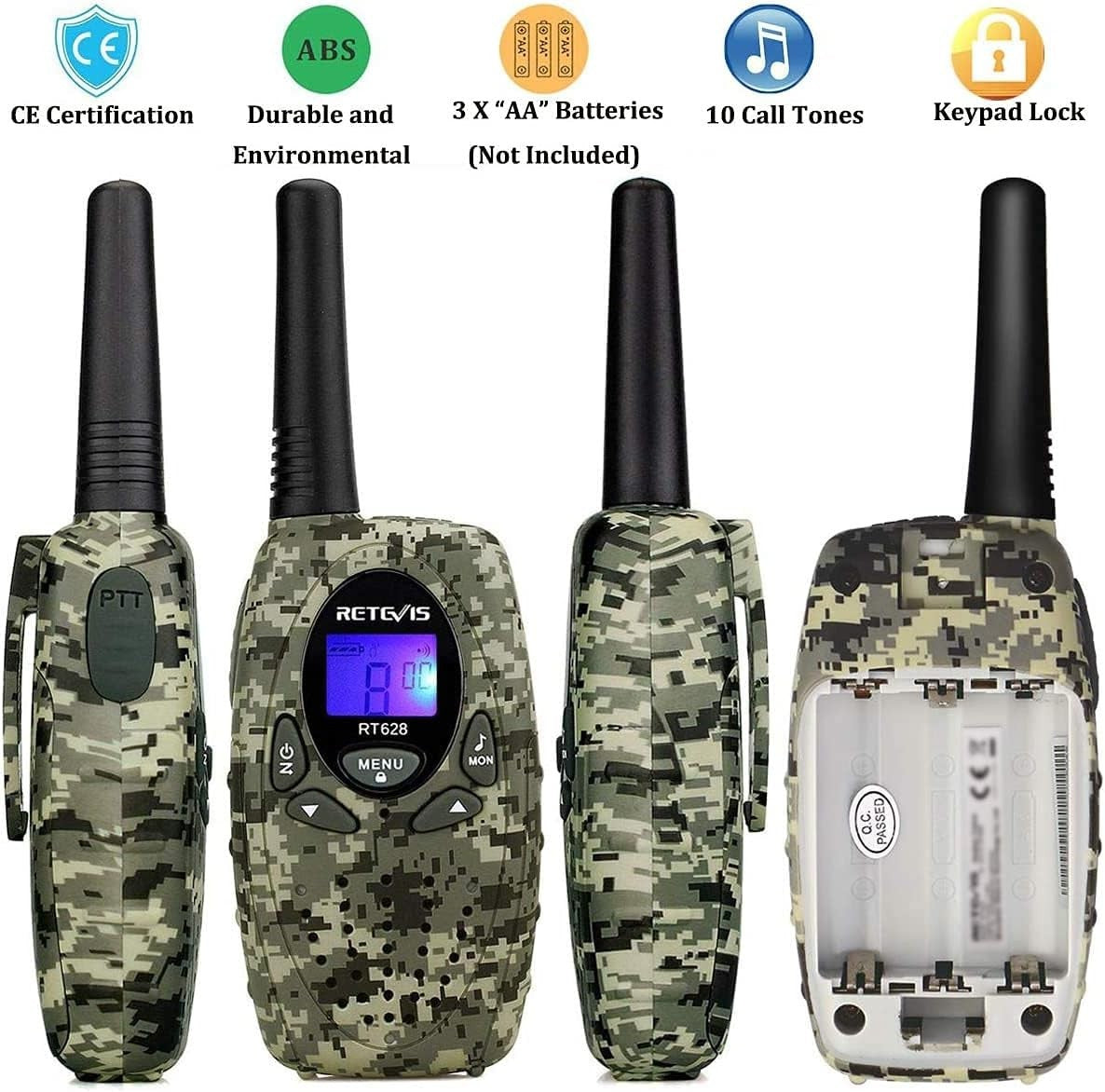 Kids Walkie Talkies Long Range 8CH VOX 2 Way Radio Pair Camouflage