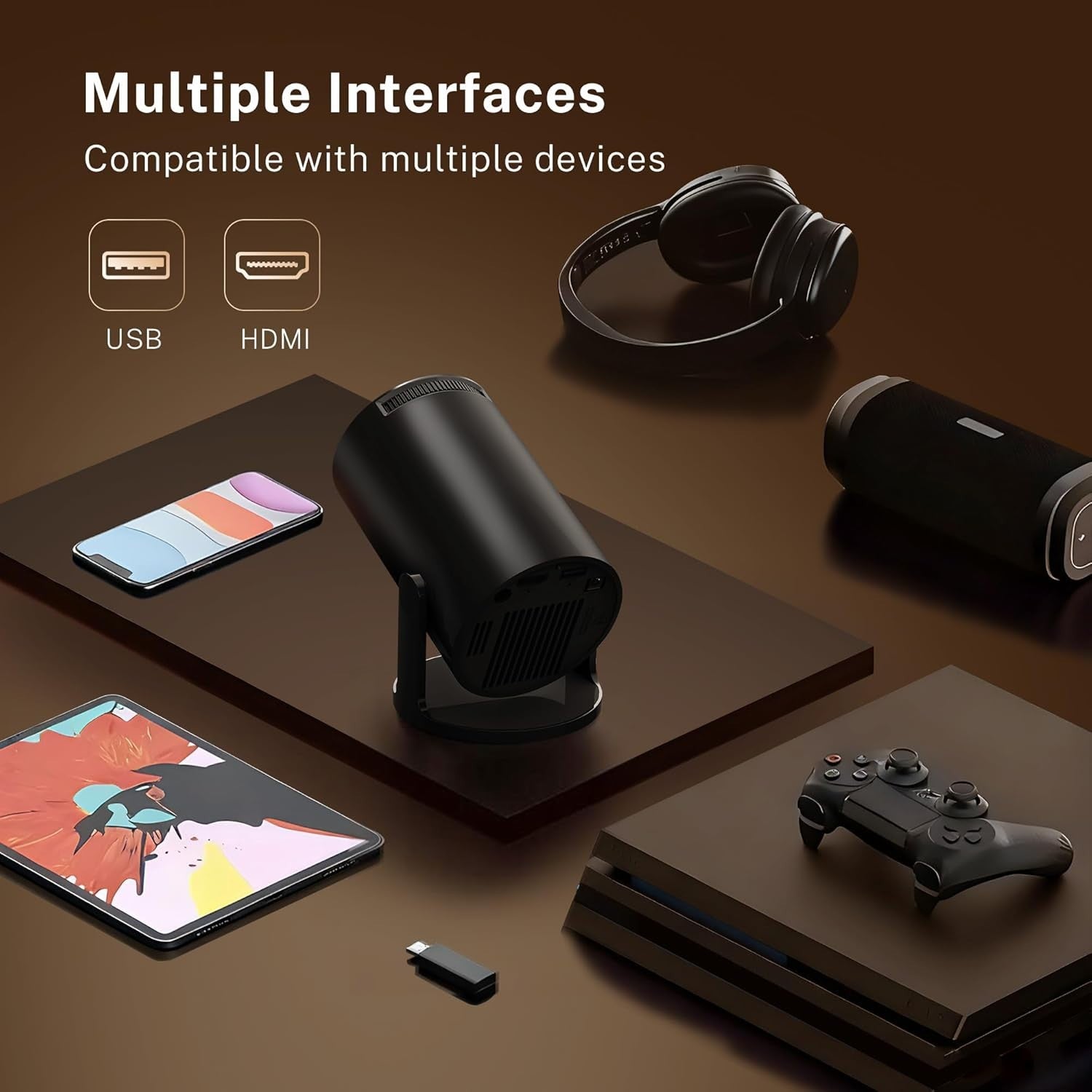 WiFi6 Android Mini Projector 1080P 4K Support 180° Bluetooth
