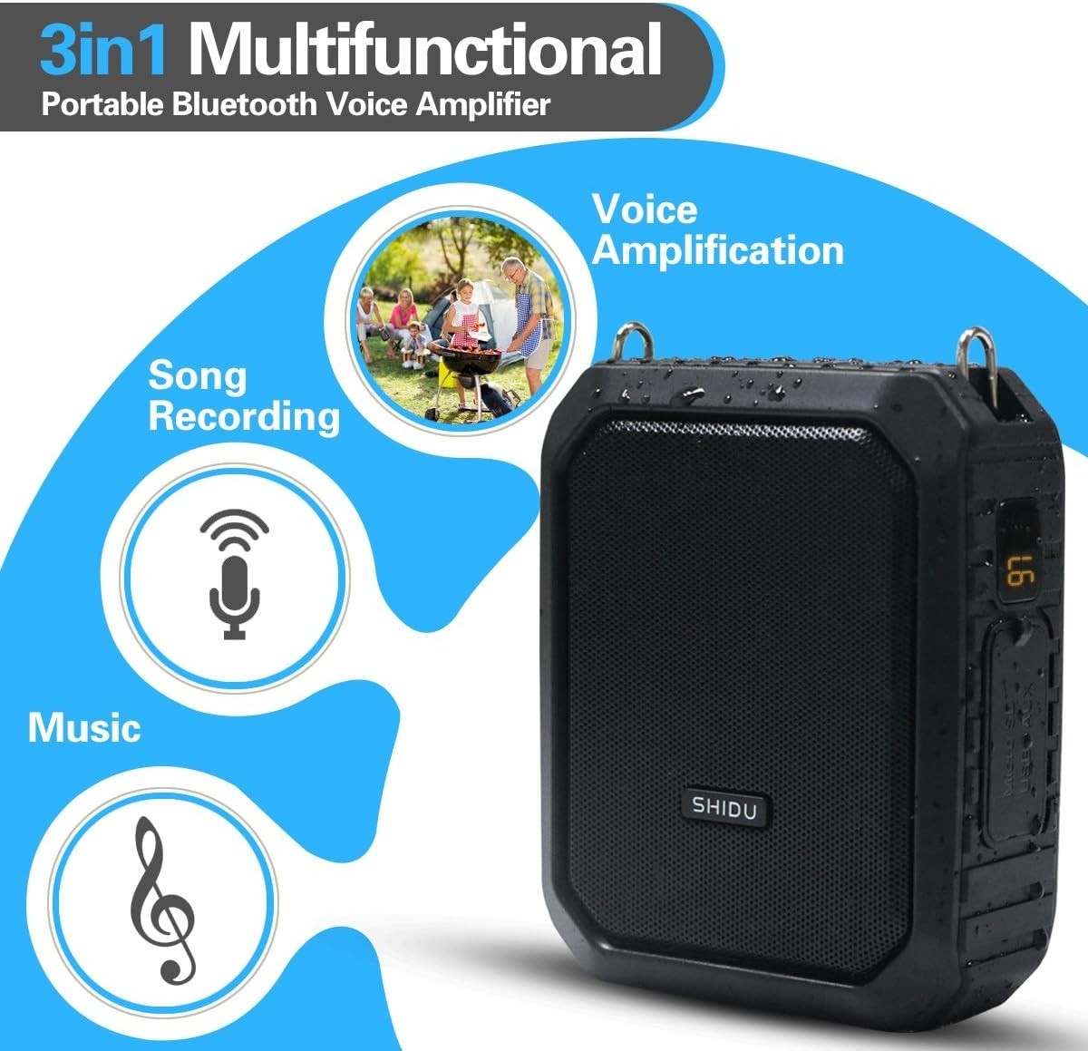 18W Voice Amplifier Wired Mic Bluetooth Speaker 12H Waterproof