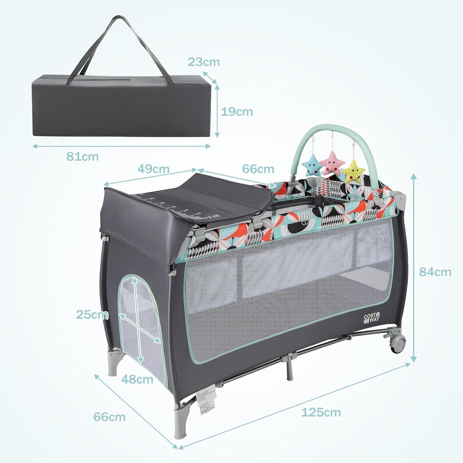 4in1 Travel Cot Baby Bedside Foldable Crib Bassinet Portable Playard Blue