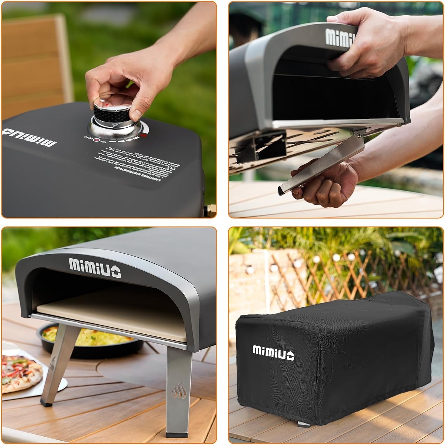 Outdoor Gas Pizza Oven 12" | Portable Black BBQ Oven w/ Stone, Peel & Cover