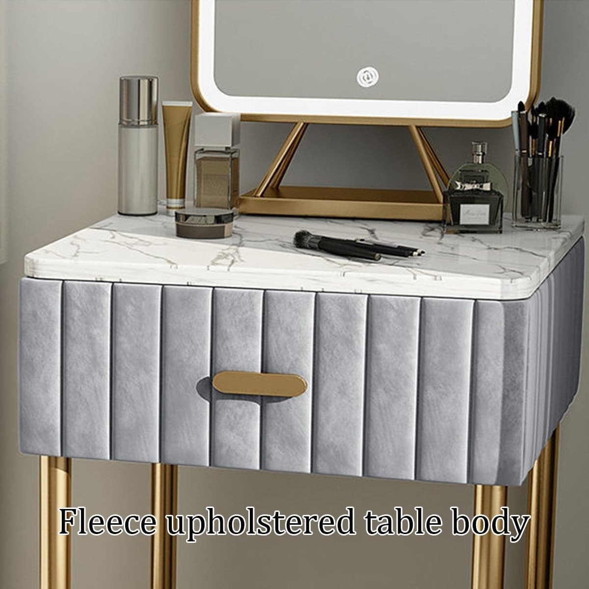 White Vanity Desk Set w/ 3-Color Dimmable LED Mirror & Stool Makeup Dressing Tab