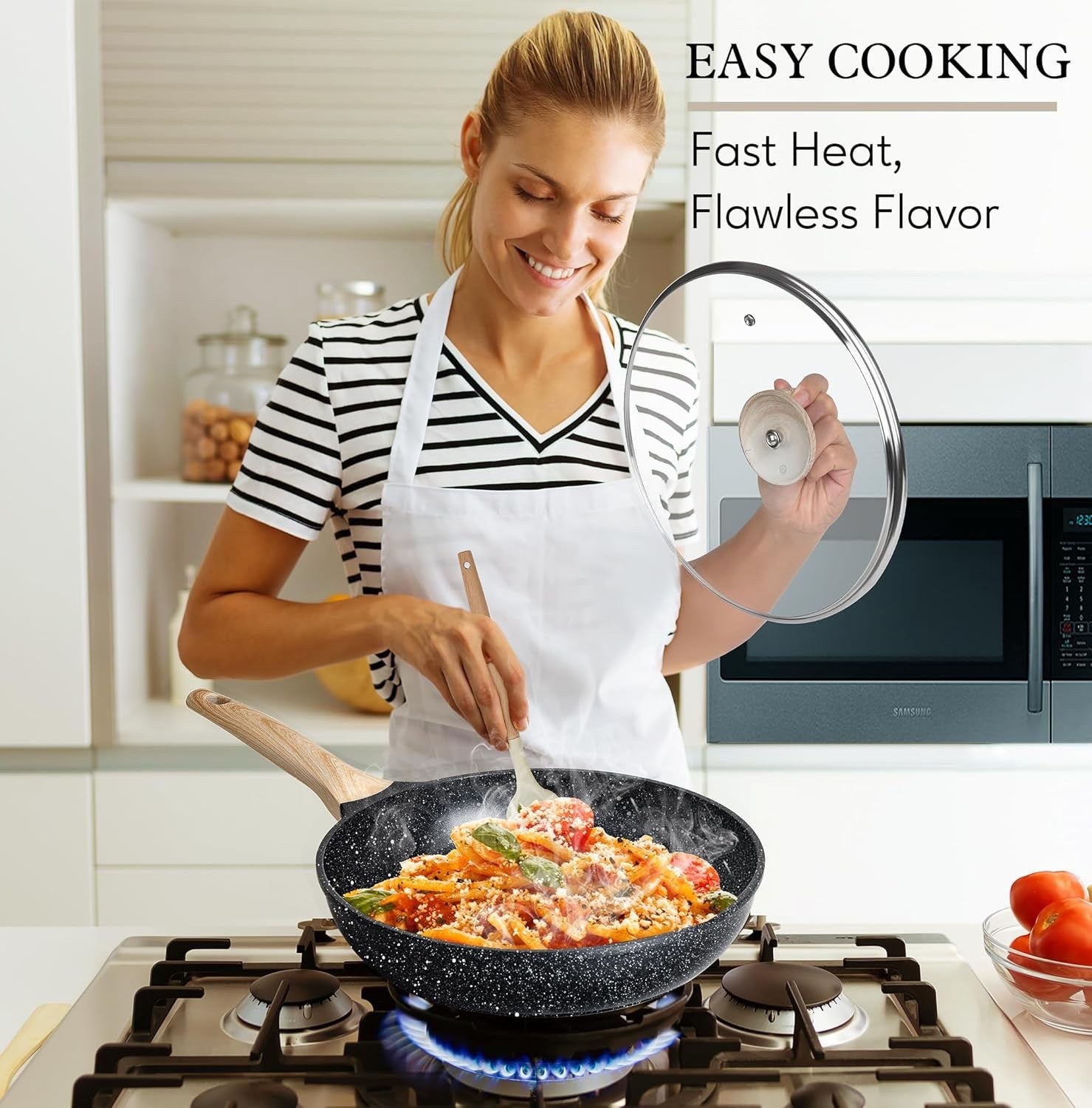 13pcs Non-Stick Granite Cookware Set Induction Ready with Lids & Utensils
