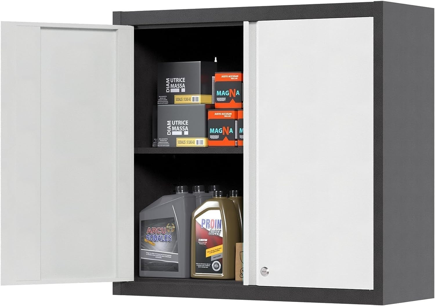 Metal Wall Cabinet 66x66x30cm Garage Storage, Lockable, Adjustable Shelf