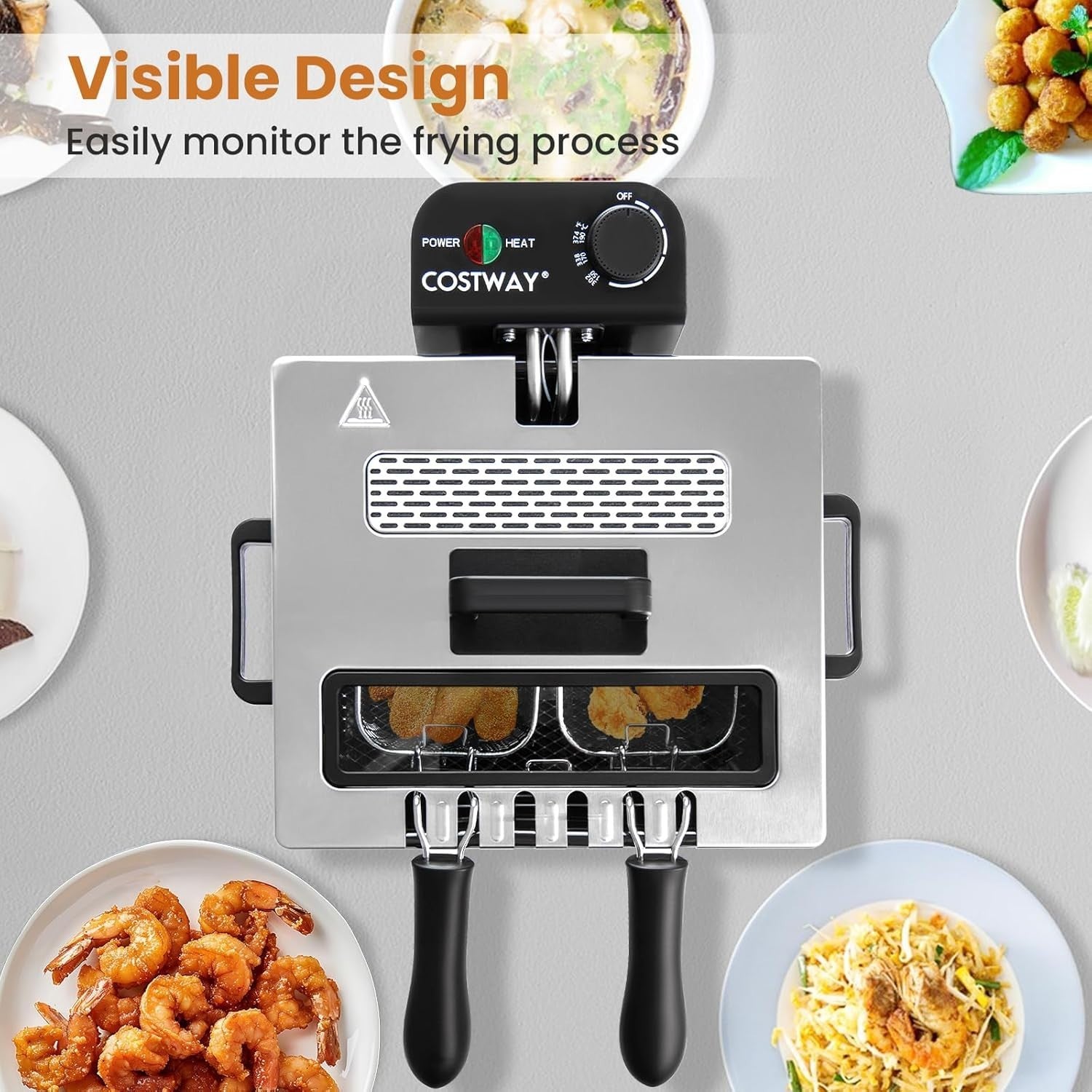 Electric Deep Fat Fryer 5L 2000W Stainless Steel 3 Baskets Viewing Window