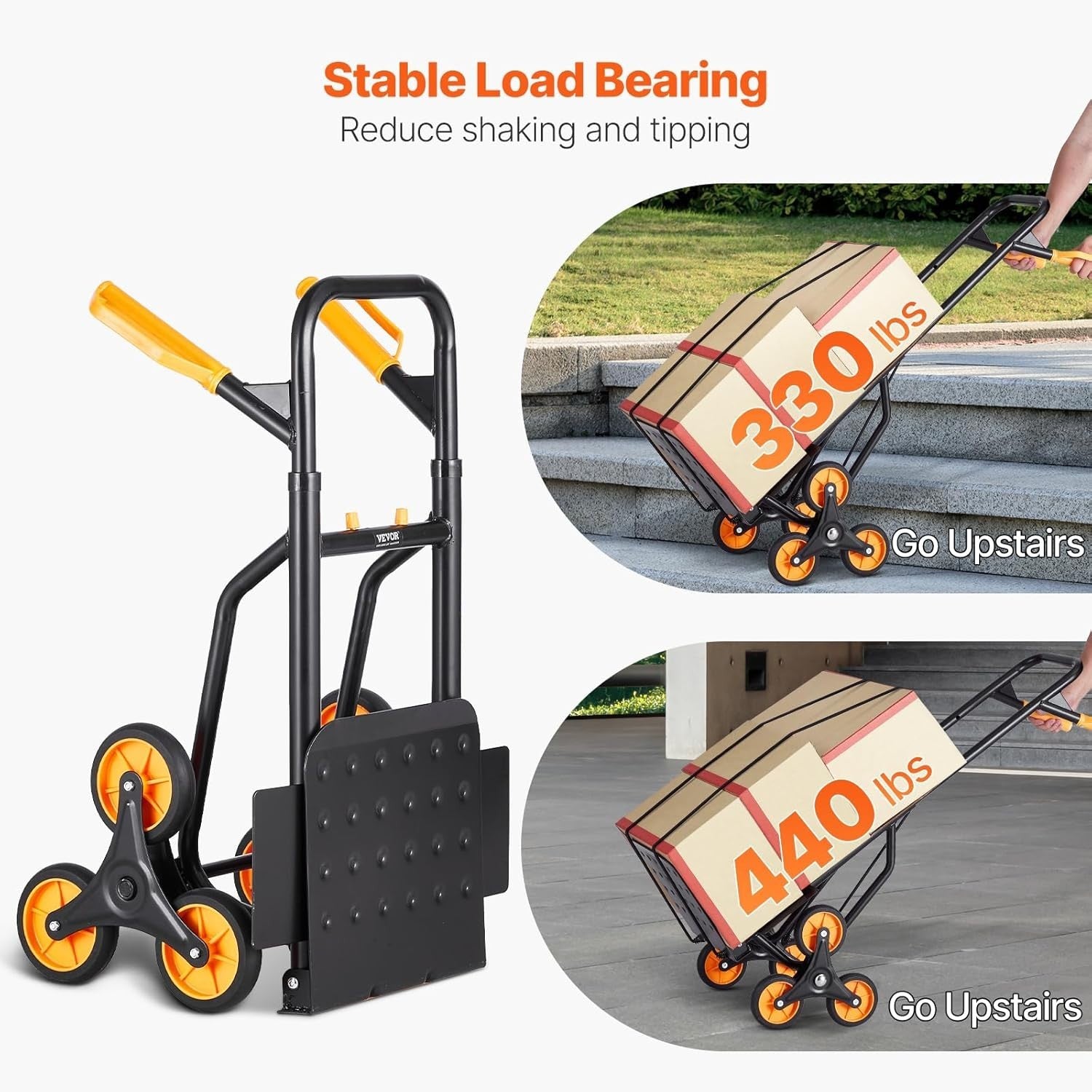 Stair Climbing Hand Truck 440lb Folding Trolley 6 Wheel Dual Handle