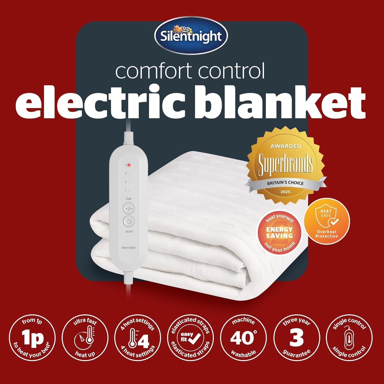 Electric Heated Underblanket King Bed Fast Heat 4 Settings Washable 137x165cm