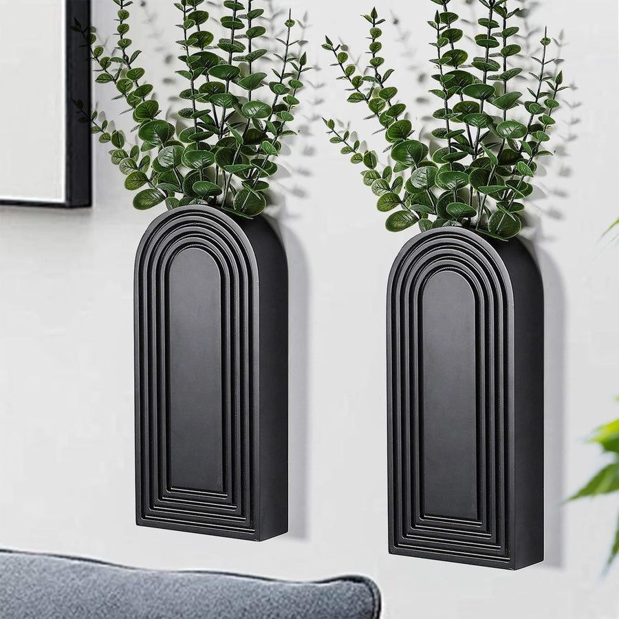Modern Wall Wood Vase Set of 2 Farmhouse Entryway Hanging Decor