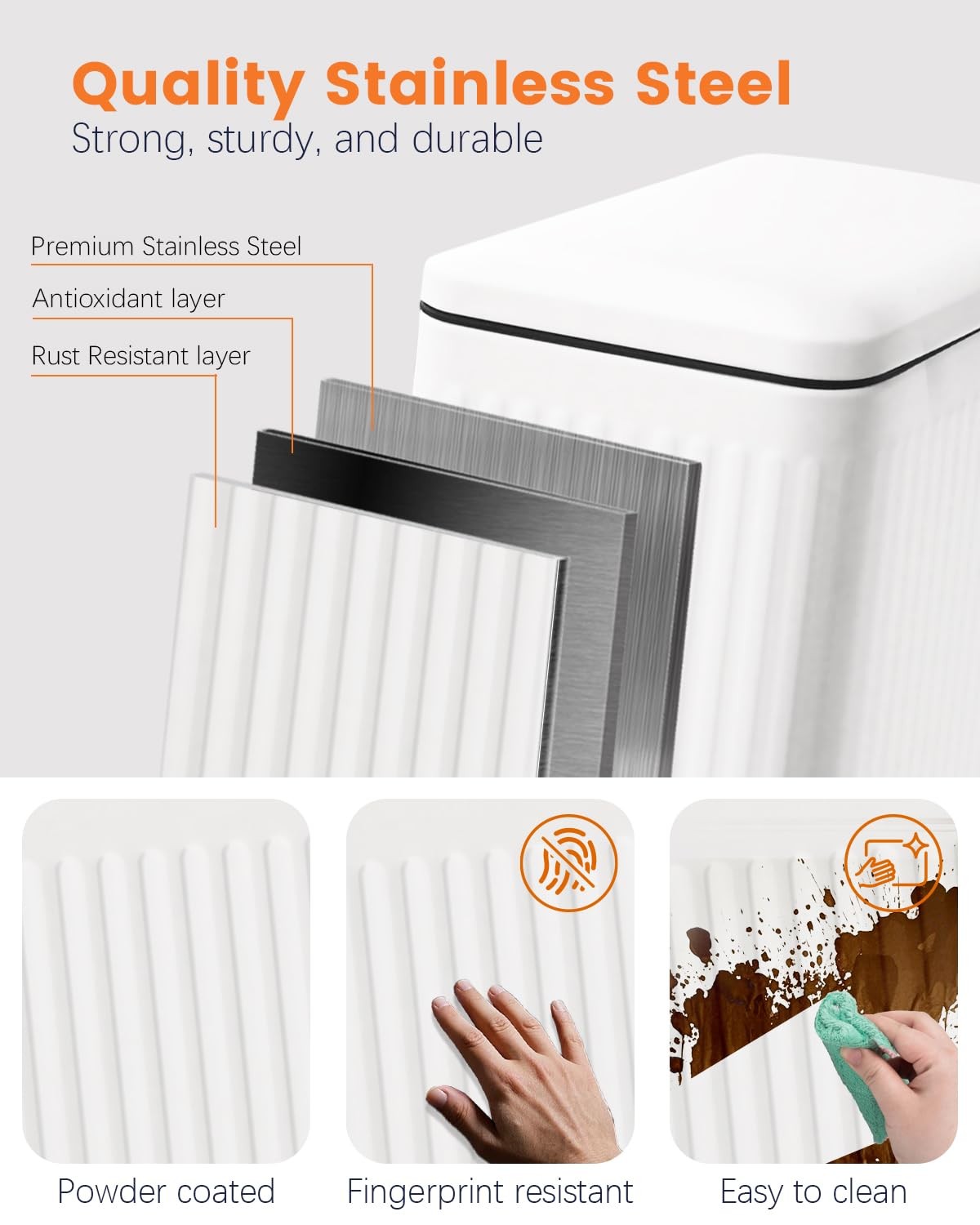 30L Slim White Pedal Bin Soft Close Stainless Steel Kitchen Bin