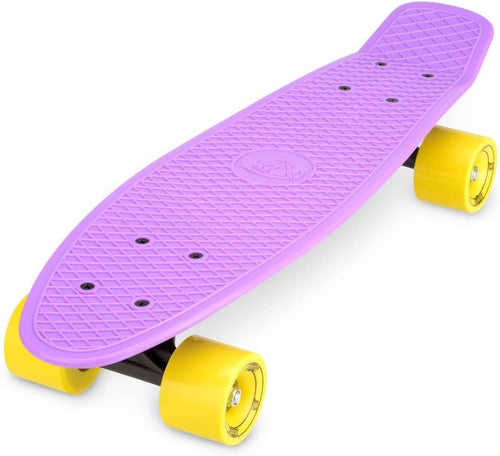 Kids 22" Retro Cruiser Skateboard Mini Plastic Single Kick Beginner Pink