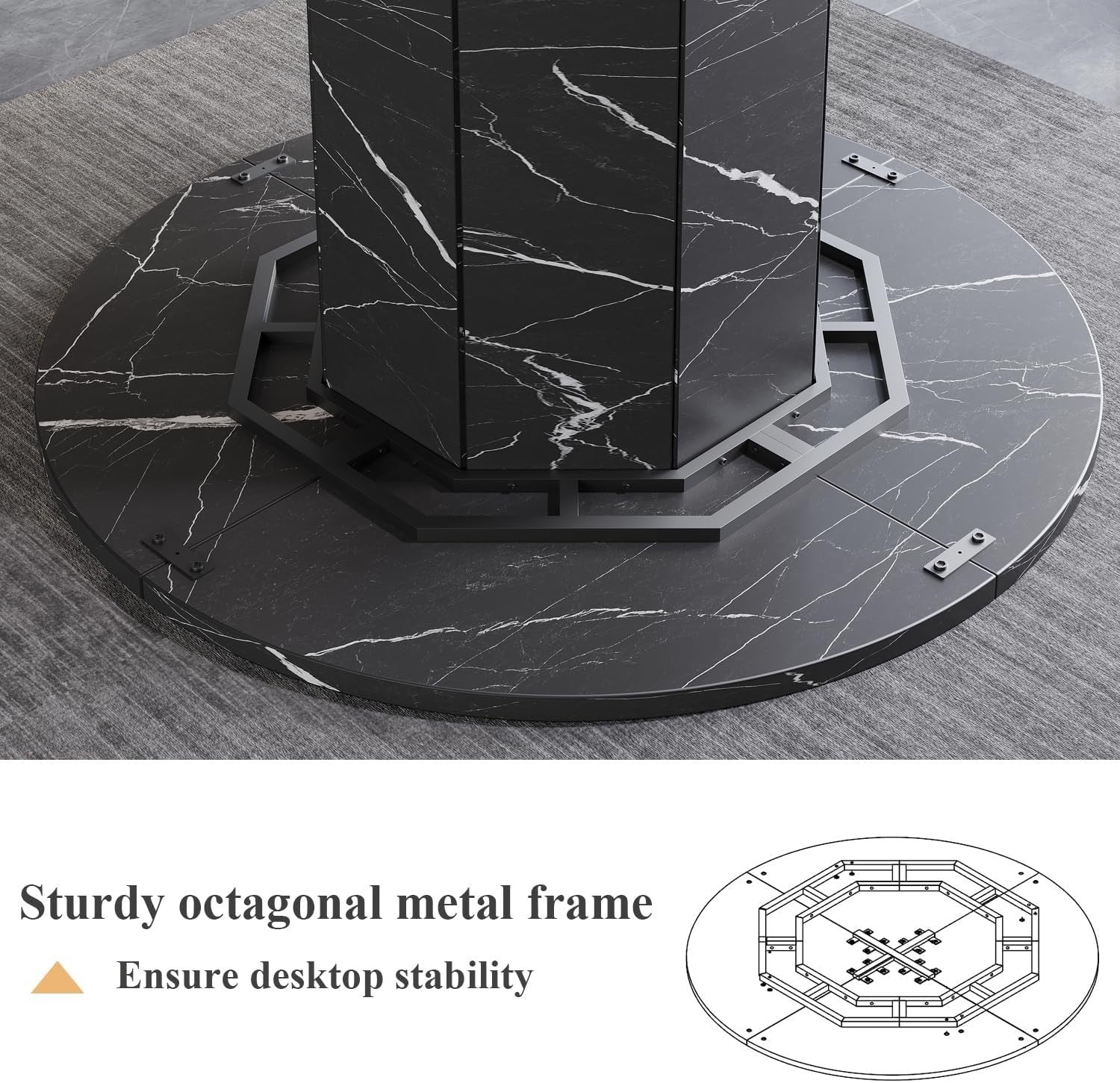 Round Black Marble Dining Table 4-6 Seater Modern Kitchen 120cm