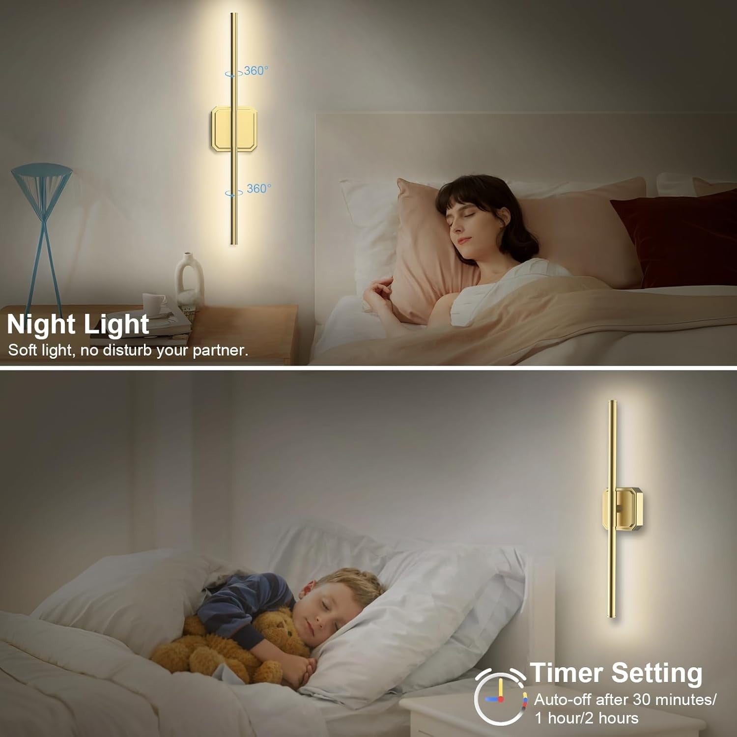 Rechargeable Wireless Wall Sconce Lights, Dimmable Remote Control, 70CM