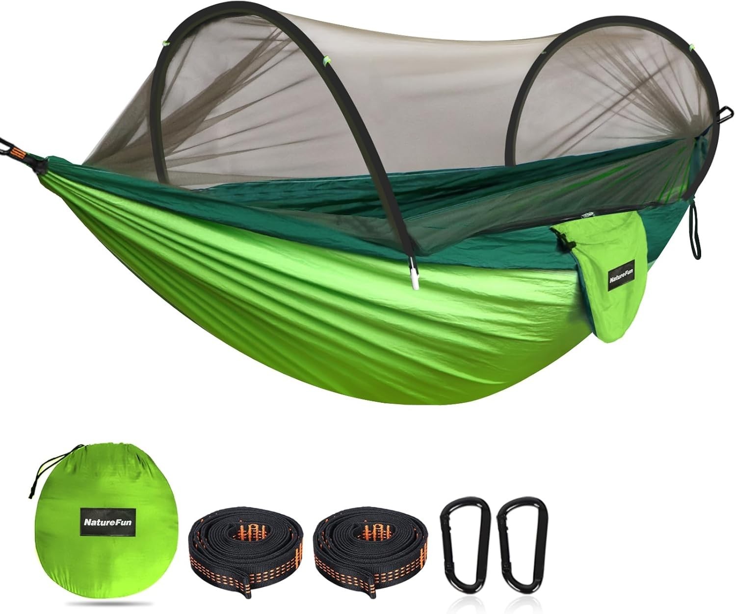 Ultralight Camping Hammock Light Green 300kg | Pop-Up Bug Net + Tree Straps