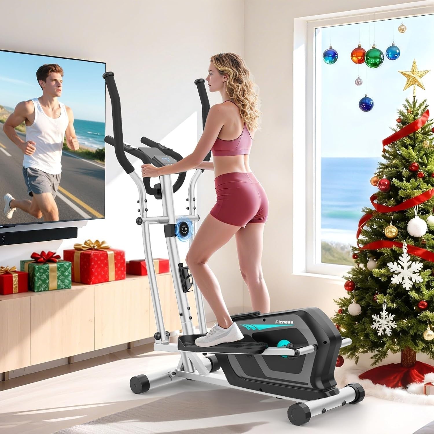 Magnetic Elliptical Cross Trainer Quiet 16-Level Home Gym Machine LCD Monitor