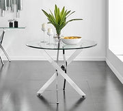 Round 100cm Clear Glass Dining Table Silver Chrome Metal Legs 4 Seater