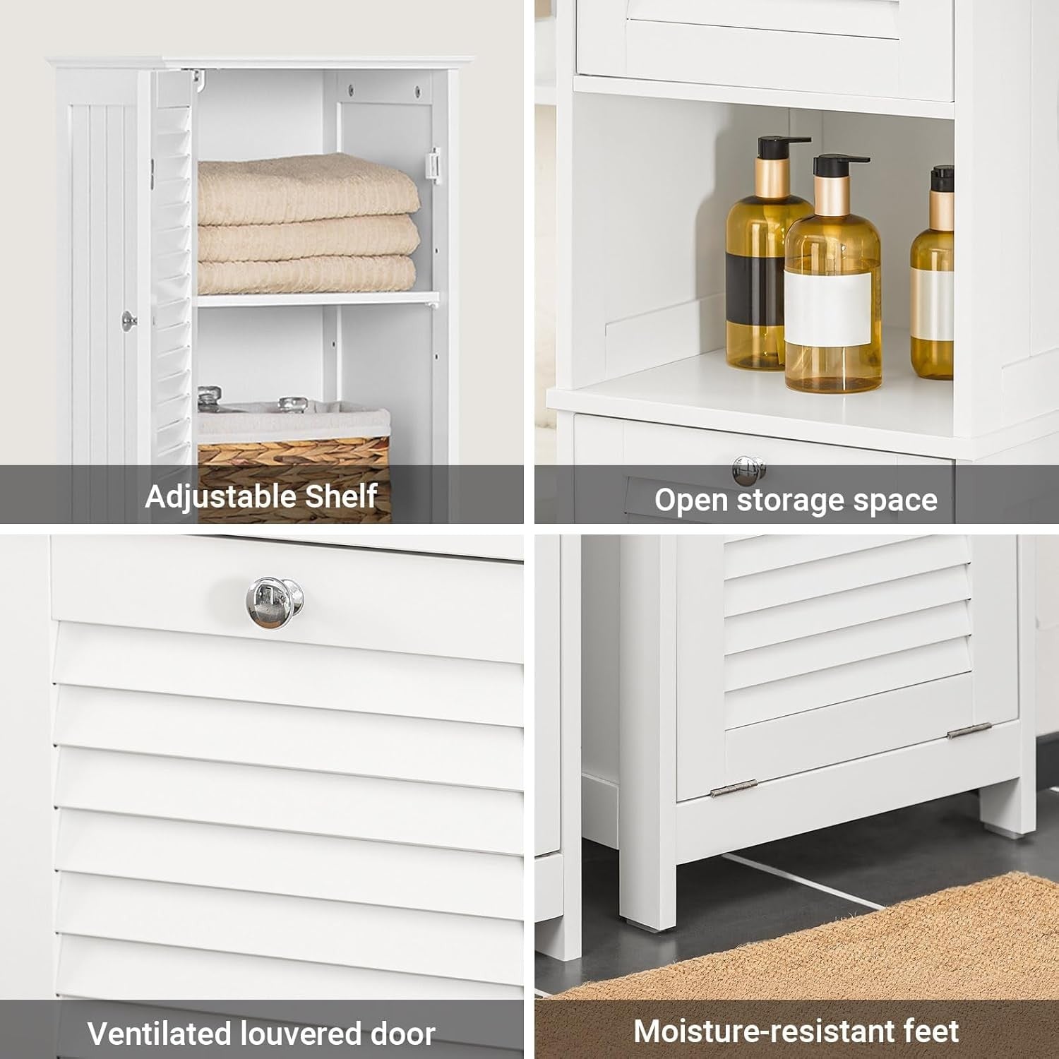 Tall Bathroom Storage Cabinet with Laundry Basket Slim Freestanding White Unit